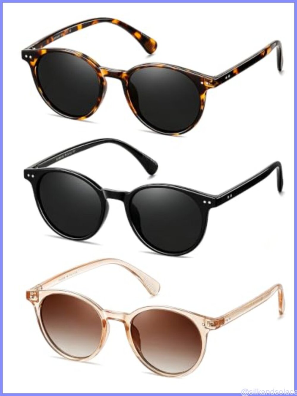 Retro Small Round Polarized Sunglasses Women UV400 3 Pack Lightweight